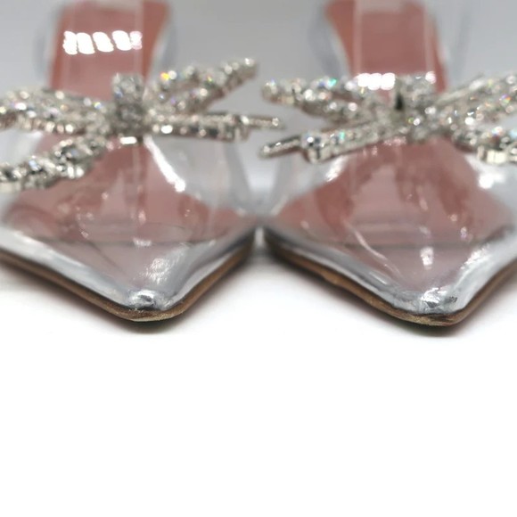 Amina Muaddi Rosie Glass Slingback Pumps Clear PVC Size 38.5 Crystal Bow Heels - Picture 6 of 12